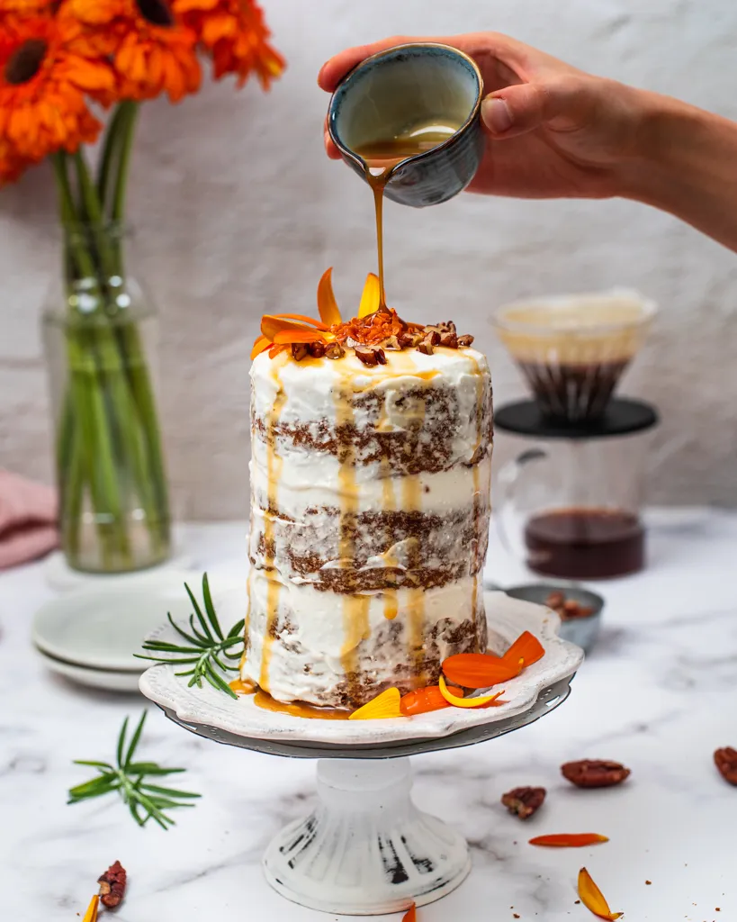 Carrot cake with caramel glaze