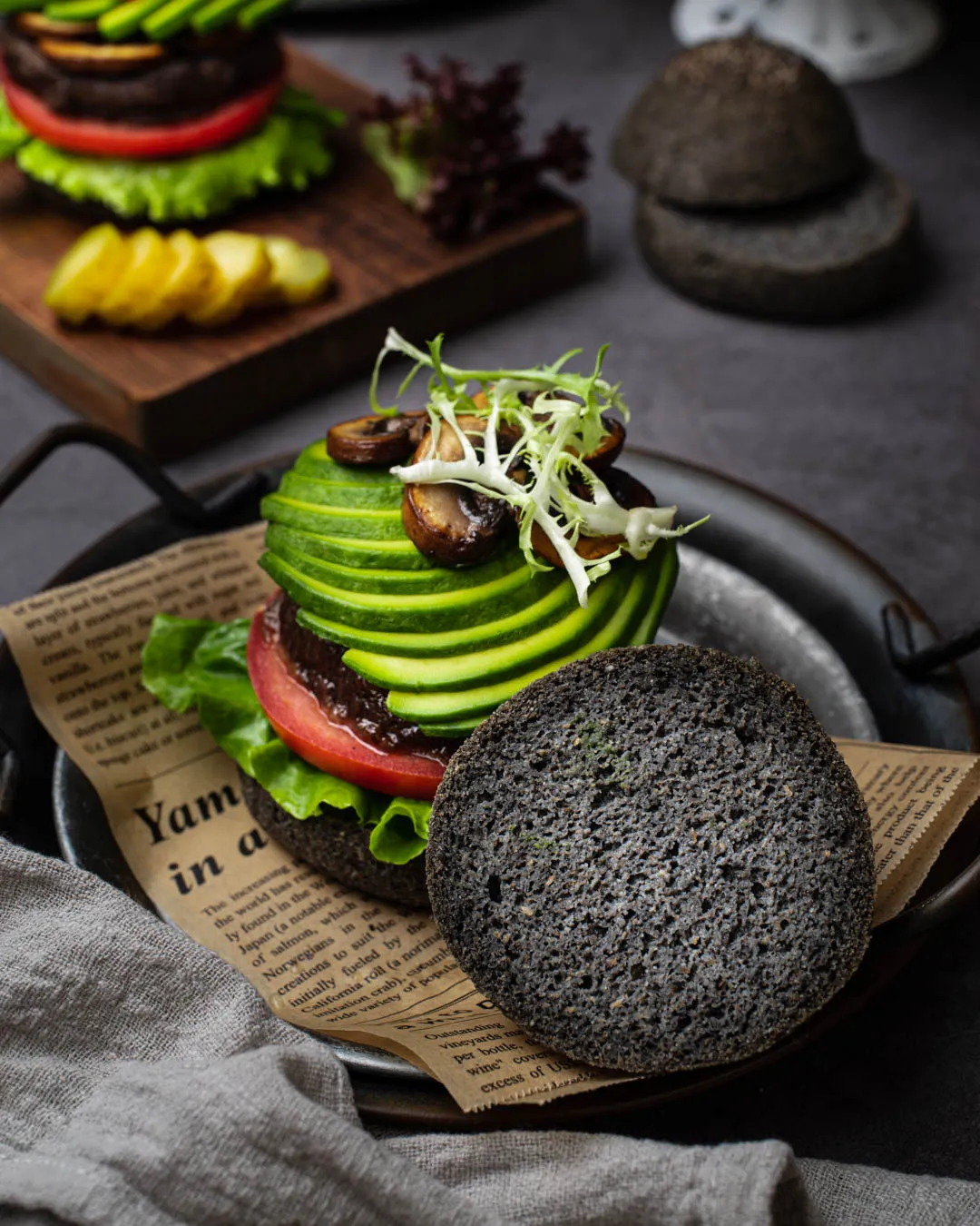 Vegan Keto Bread Buns with Black Sesame Powder
