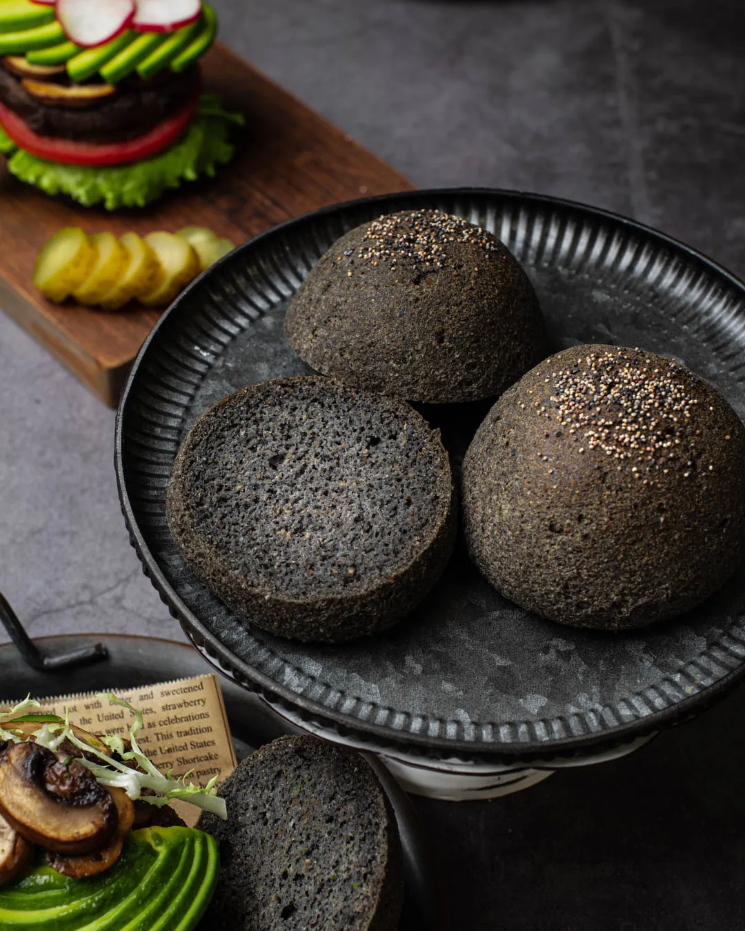 Vegan keto black sesame buns